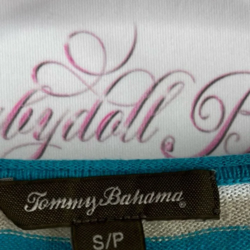 Tommy Bahama shirt long sleeves stripes Teal and Beige Striped Top